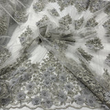 Beaded 3D Floral Lace Fabric