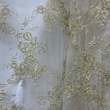1 Yard Silver Metallic Corded Bridal Lace Fabric Embroidered on 100% Polyester Net Mesh – 52"
