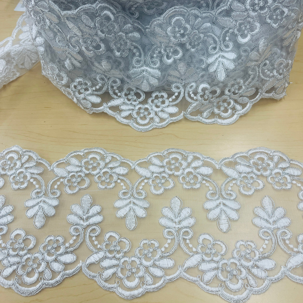 Corded Floral Lace Trim Ivory 6 Inch