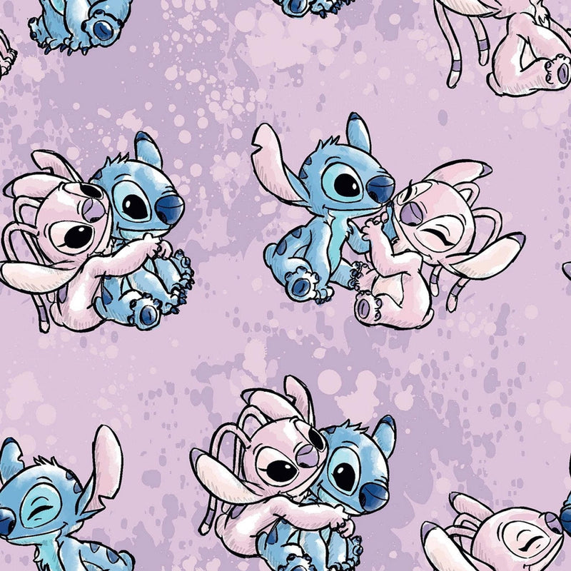 Quilting Cotton Disney Lilo and Stitch Angel Watercolor in Purple by the Yard