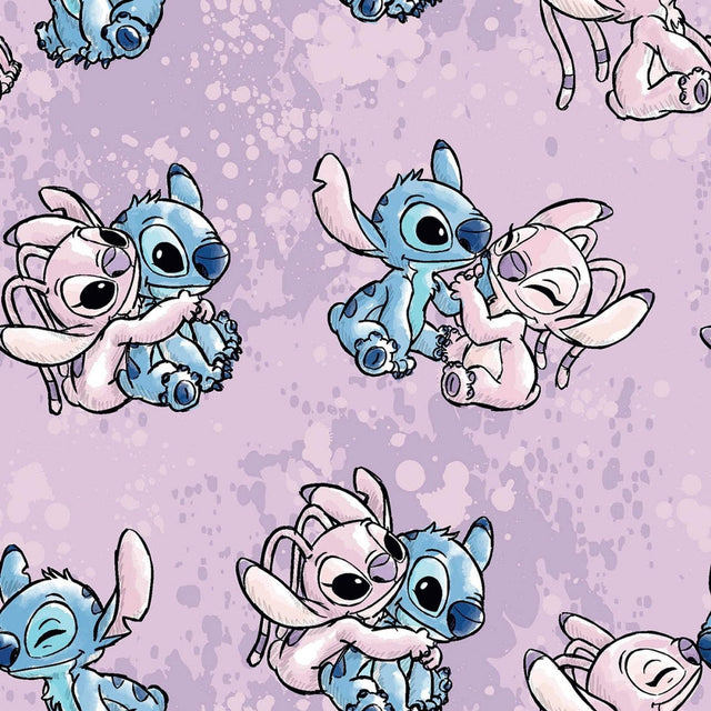 Quilting Cotton Disney Lilo and Stitch Angel Watercolor in Purple by the Yard