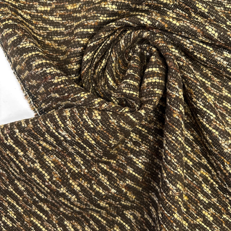Wool Cotton Viscose Tweed Brown Beige