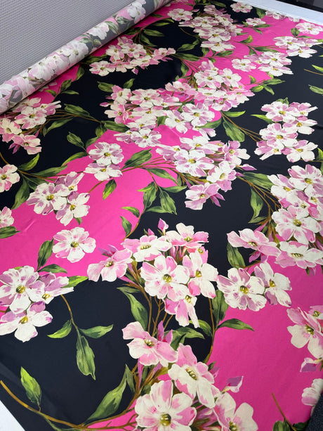 Silk Sateen Floral Printed Pink Shades