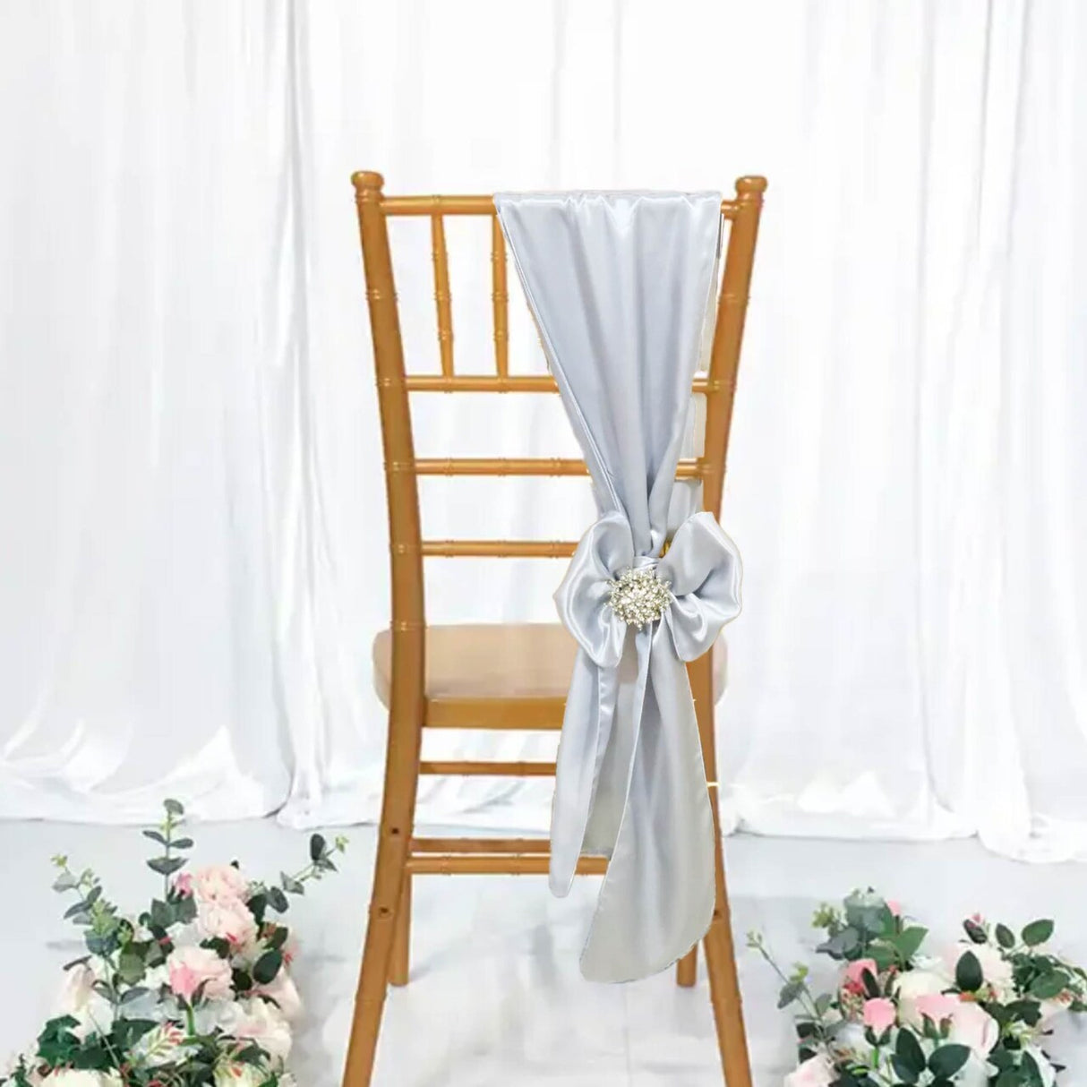 10 Pieces Satin Chair Sashes 8 by 108 inches Platinum Or Light Silver