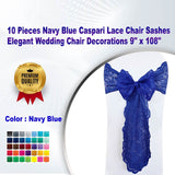 10 Pieces Navy Blue Caspari Lace Chair Sashes Elegant Wedding Chair Decorations 9" x 108"