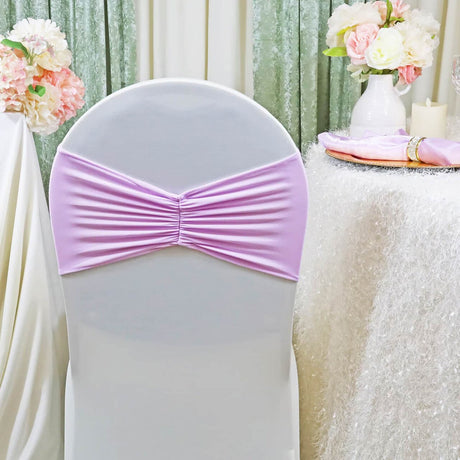 10 Pieces Lavender Ruffled Spandex Chair Bands for Soft Elegant Decor 8x13 inches