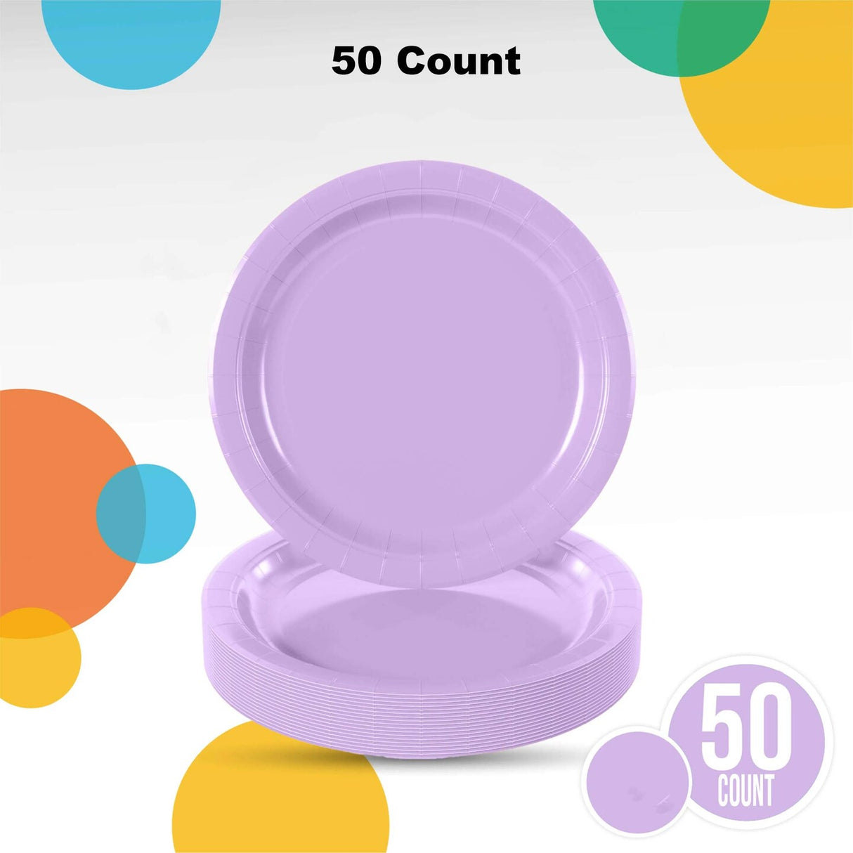 50 Count Lavender Paper Plates 9 Inch Durable Disposable Plates for Parties & Events