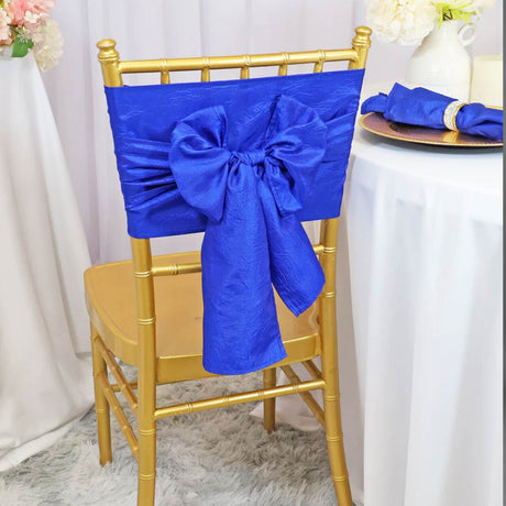 10 Pieces Elegant 9.5 by 108 inch Crushed Taffeta Chair Sashes Royal Blue
