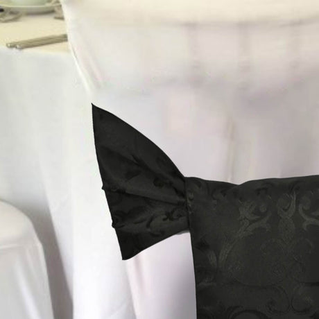 10 Pieces Black Versailles Chopin Damask Jacquard Polyester Chair Sashes 7.5"x108"