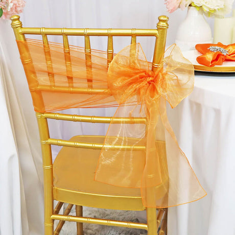 10 Pieces Tangerine Organza Chair Sashes 8"x108" Sheer Orange Chair Wraps for Events