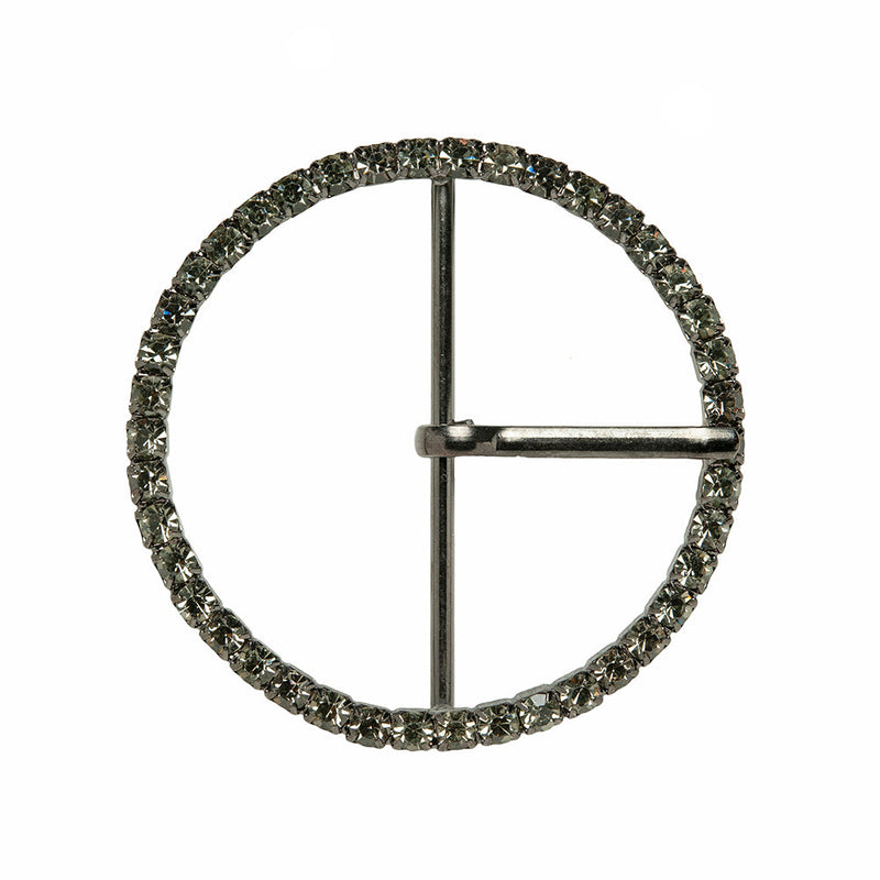 Swarovski Black Diamond and Gunmetal Circular Rhinestone Buckle - 2.5"