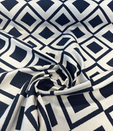 Sunbrella Savvy Indigo Acrylic Fabric - Blue/White Geometric Pattern, 54" Width (1 Yard)