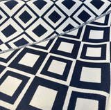 Sunbrella Savvy Indigo Acrylic Fabric - Blue/White Geometric Pattern, 54" Width (1 Yard)