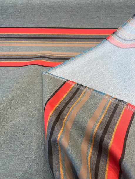 Sunbrella Pindler Stripe Yakima Park Green Heather Acrylic Fabric - Heather Green Stripe, 54" Width, 27" Vertical Repeat (1 Yard)