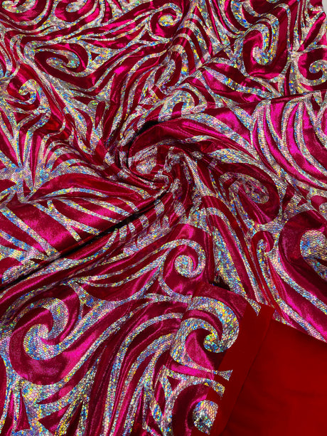 Foil Flame Spandex Fabric - Holographic Flame Print, 58" Width (1 Yard)