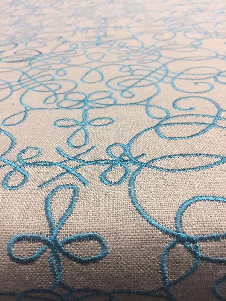 P Kaufmann Bottega Linen Fabric - Gray Blue Curvy Lines, 56" Width (1 Yard)