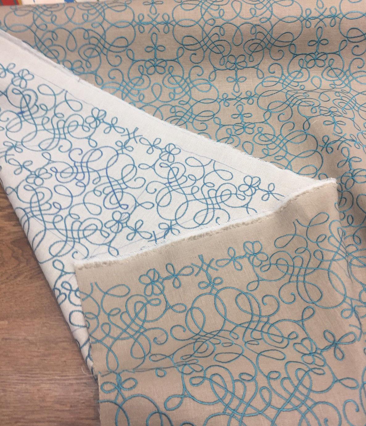 P Kaufmann Bottega Linen Fabric - Gray Blue Curvy Lines, 56" Width (1 Yard)