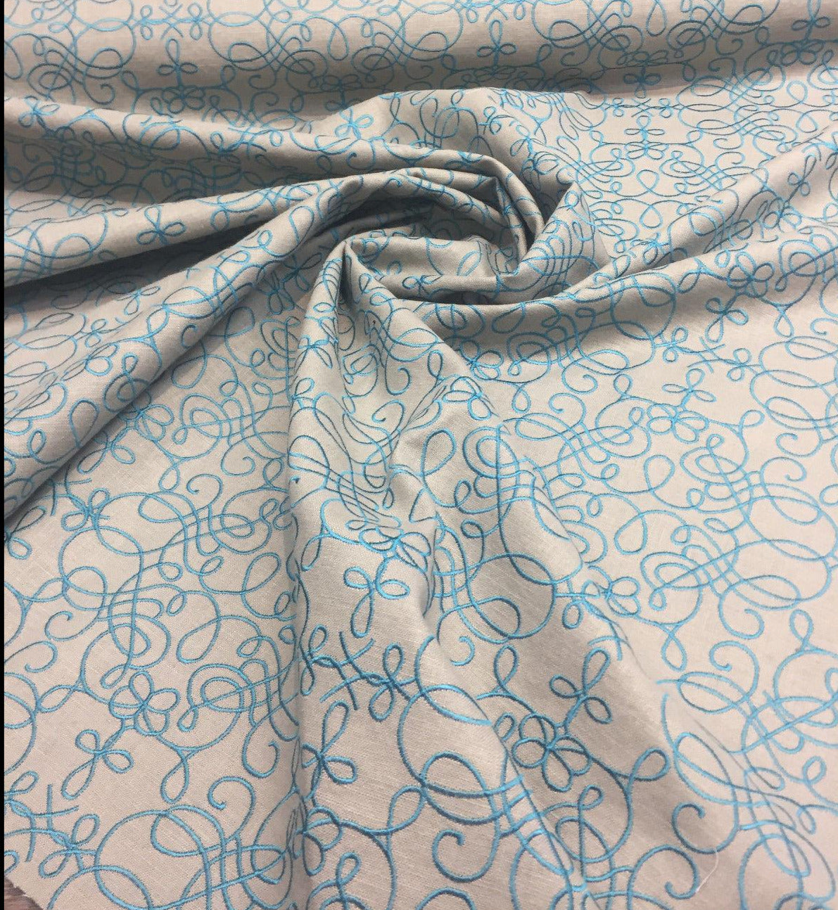 P Kaufmann Bottega Linen Fabric - Gray Blue Curvy Lines, 56" Width (1 Yard)