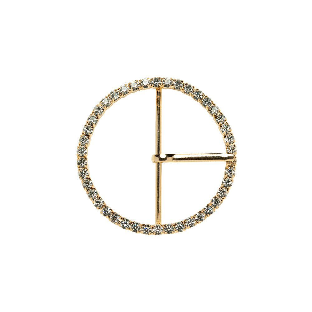 Swarovski Crystal and Gold Circular Rhinestone Buckle - 1.75"