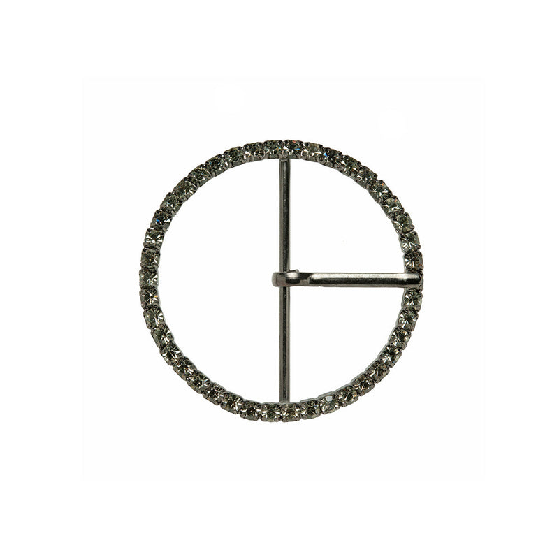 Swarovski Black Diamond and Gunmetal Circular Rhinestone Buckle - 1.75"