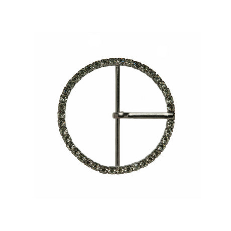 Swarovski Black Diamond and Gunmetal Circular Rhinestone Buckle - 1.75"