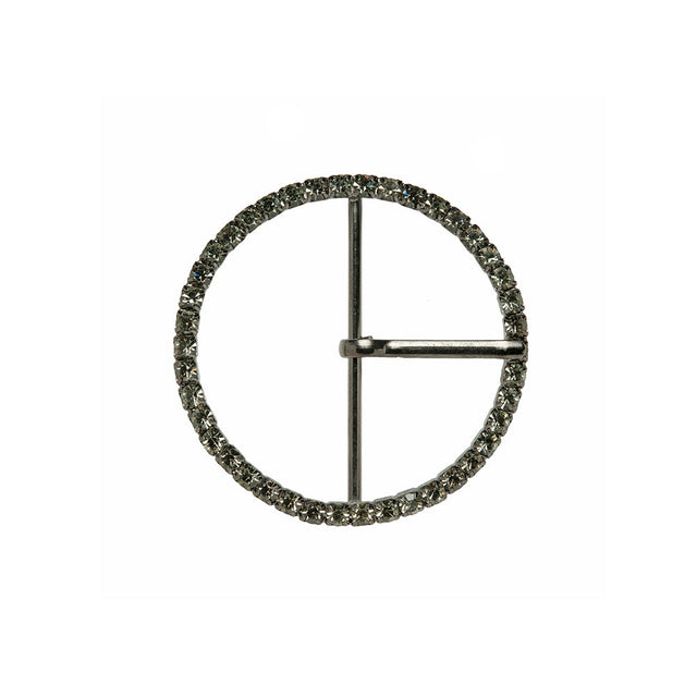 Swarovski Black Diamond and Gunmetal Circular Rhinestone Buckle - 1.75"