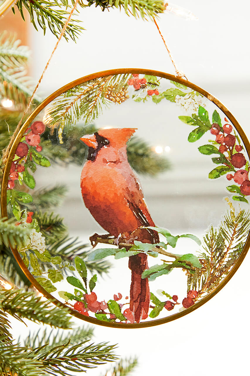 5" Glass Disc Cardinal Ornament
