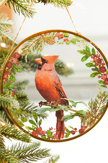 5" Glass Disc Cardinal Ornament
