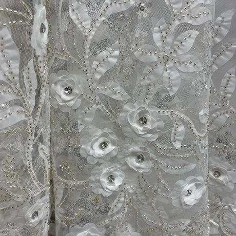 1 Yard Beaded 3D Floral Lace Fabric Embroidered on 100% Polyester Net Mesh