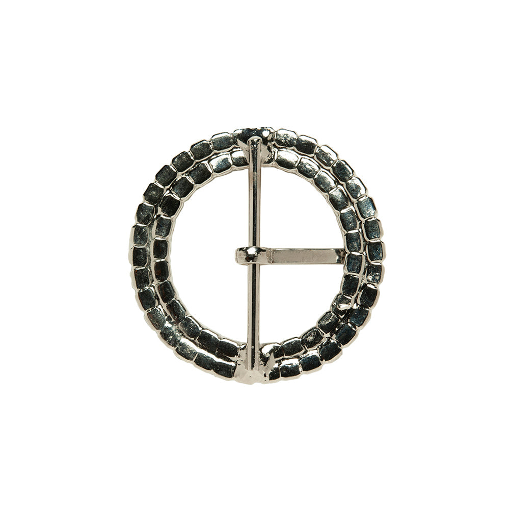 Swarovski Crystal and Silver Circular Two-Row Rhinestone Buckle - 2"