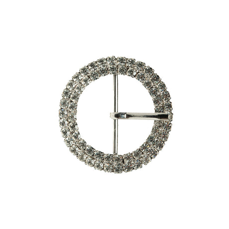 Swarovski Crystal and Silver Circular Two-Row Rhinestone Buckle - 2"