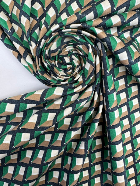 Cotton Poplin Geometric Multicolour Stretch