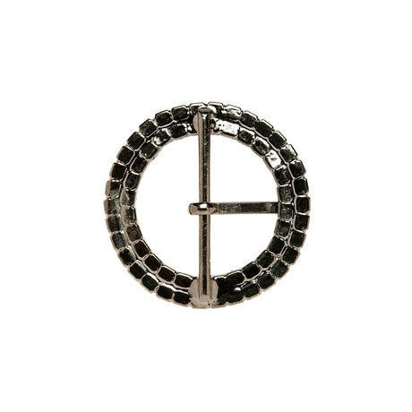 Swarovski Crystal and Gunmetal Circular Two-Row Rhinestone Buckle - 2"