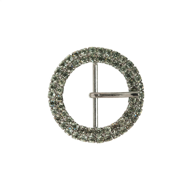 Swarovski Crystal and Gunmetal Circular Two-Row Rhinestone Buckle - 2"