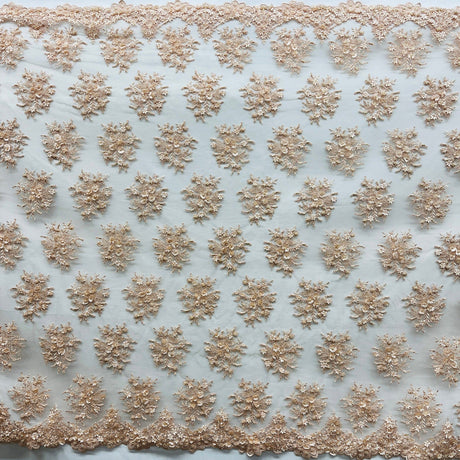 1 Yard Beaded 3D Floral Lace Fabric Embroidered on 100% Polyester Net Mesh 50" Wide