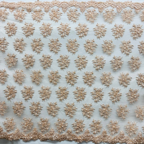 Beaded 3D Floral Lace Fabric