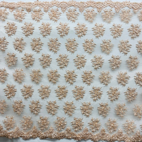 Beaded 3D Floral Lace Fabric - 3D Floral Beaded Embroidery, 50" Wide (1 Yard)