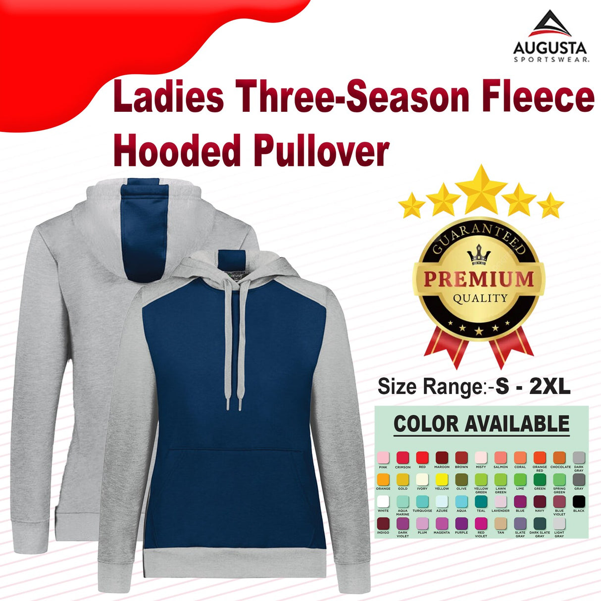 Augusta Sportswear® Ladies Three Season Fleece Hooded Pullover