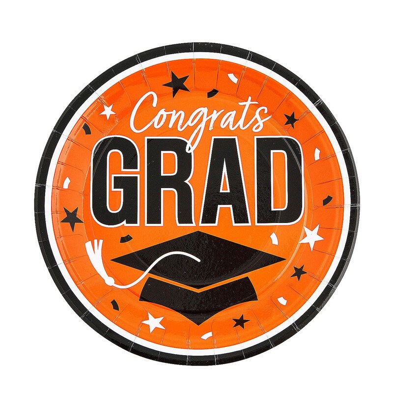 Gold Congrats Grad Round Paper Dinner Plates 9 Inch 25 Count