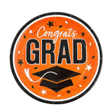 Gold Congrats Grad Round Paper Dinner Plates 9 Inch 25 Count