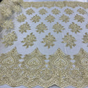 1 yarda de tela de encaje con cordones bordada sobre malla de red 100% poliéster | Lace USA - GD-021 - Oro - 52" de ancho