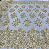 1 Yard Corded Lace Fabric Embroidered on 100% Polyester Net Mesh | Lace USA - GD-021 - Gold - 52" Wide