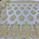 Embroidered Lace Fabric on Polyester Net Mesh