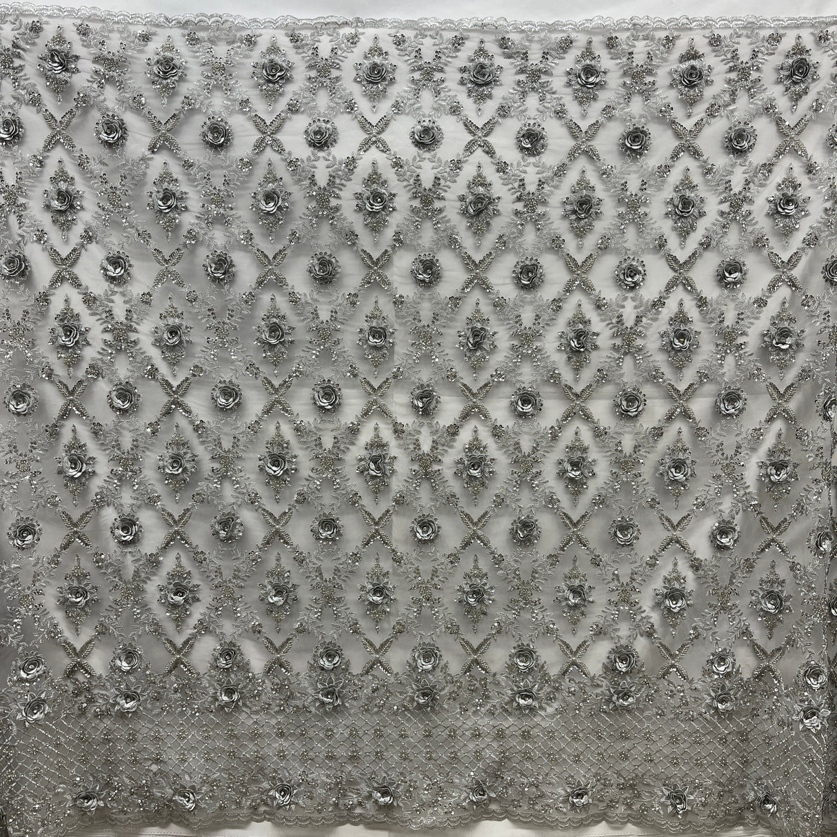 Beaded 3D Floral Lace Fabric