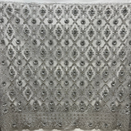 Beaded 3D Floral Lace Fabric