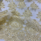 1 Yard Corded Lace Fabric Embroidered on 100% Polyester Net Mesh | Lace USA - GD-021 - Gold - 52" Wide