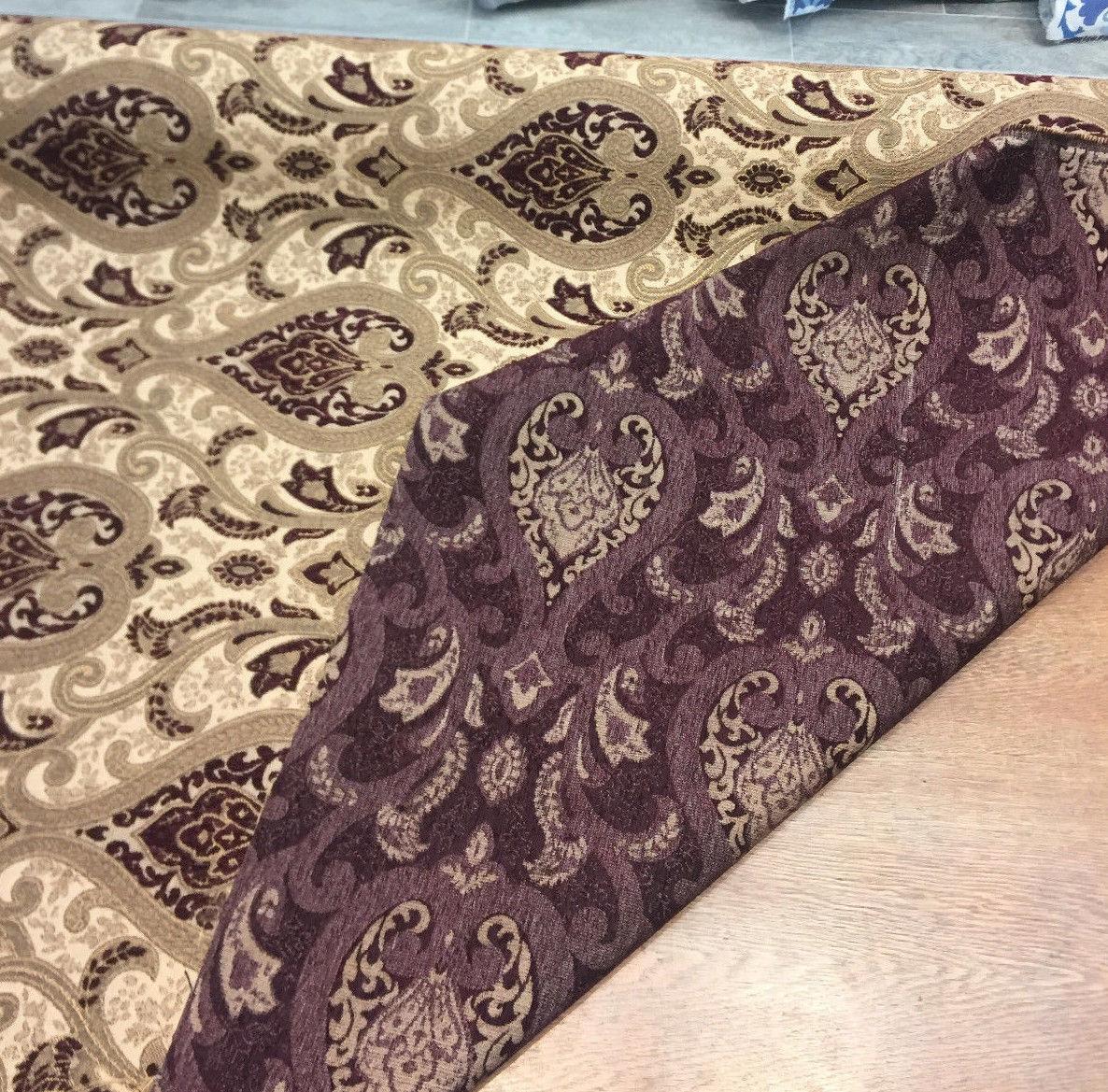 Monte Cristo Chenille Upholstery Fabric - Wine Damask, 56" Width (1 Yard)