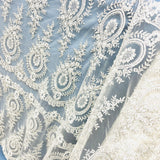 Beaded Corded Lace Fabric on Polyester Net Mesh