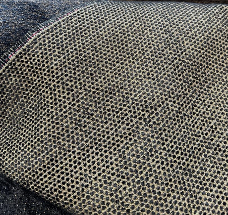 Dobby Ebony Reversible Chenille Upholstery Fabric - Black Gold Dobby, 56" Width (1 Yard)
