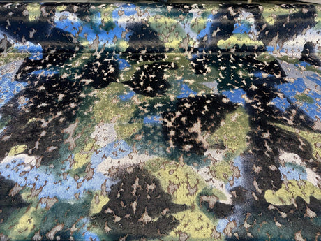 Martini Lapis Velvet Upholstery Fabric - Lapis Blue, Green, And Black Crackled Look, Heavyweight, Large Repeat, 17" Vertical Repeat (1 Yard)